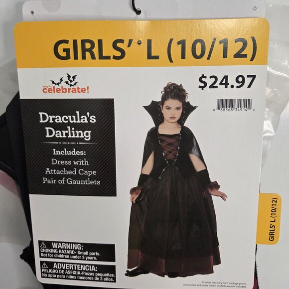 ROYAL VAMPIRE Dress Girls Child Costume LARGE (10/12)  Dracula Halloween - Picture 2 of 8